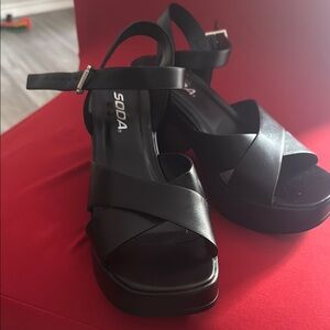 Soda Black Platform Sandals